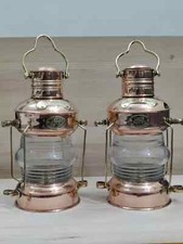 Set 2 Métal Ancre Huile Lampes Vintage Marine Lanterne Ancien Fini Décor Cadeau