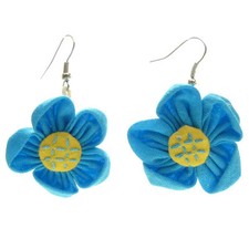 Boucles d'oreilles Fleur en tissu coton BLEU CLAIR et JAUNE légères