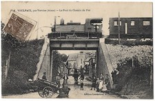 FR02 VOULPAIX Pont Chemin Fer train animee CHARETTE CHIEN RARE 