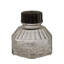 Ancien Encrier PARKER Bouteille d'Encre en Verre & Bouchon en Bakélite