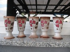 5 MAZAGRANS FAÏENCE NIEDERVILLER  Façon Grès FLEUR ROUGE 20,5cm diamètre