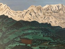 Peinture Huile Sur Toile Montagne Pyrénées ?Alpes?  1920 Paysage Art Brut Vagier
