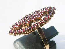 BELLE BAGUE "MARQUISE" ANCIENNE 1980 en ARGENT / VERMEIL avec GRENAT / T.55