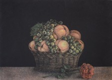 Superbe EAU FORTE Signee HENRY Panier Raisin Rose 12/99 XXe siecle