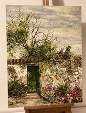 Tableau huile sur toile intitulée "Le gîte de la chatte noire" signée Ditafchain