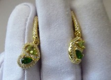 Superbes Boucles d'oreilles Argent 925 or Chrome diopside Péridot Brillant zc