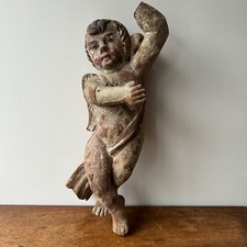 Angelot en bois sculpté polychrome XVIIe M3516
