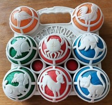 rare ! jeu vintage de 8 boules de petanque en plastique MOB