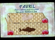 1° AVRIL / MALLE à POISSONS / ajouti chromo & MALLE en osier à système ouvrable