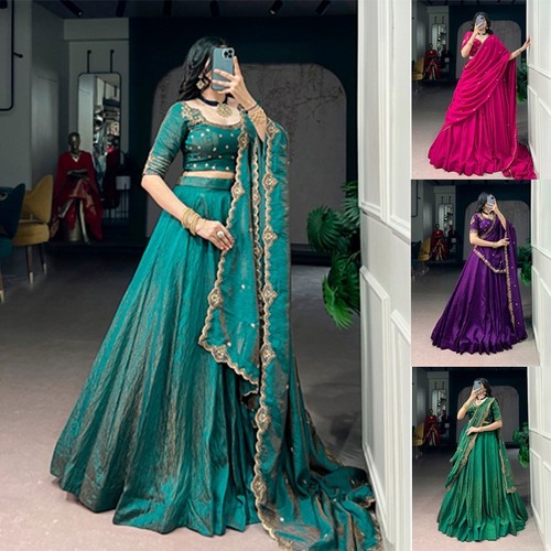 Lehenga choli soie mijotée - en,