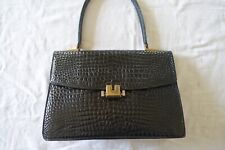 sac de dame  chic vintage années 50 en cuir noir façon croco