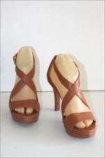 ZARA Escarpins à Lanières Cuir Marron Talons Hauts T 37 BE