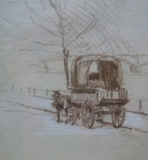 Alfred Théodore Bastien (1873-1955) (10) - fusain - charrette