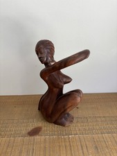 Sculpture Femme Nue En Bois Porte Bouteille Art Populaire 