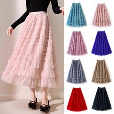 Femmes Taille Haute Maille Tutu Maxi Jupes Transparent Net Tulle Plissé Une /