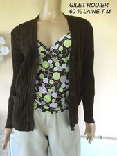 CARDIGAN GILET RODIER BOUTONNE MARRON  60 %  LAINE T M 36/38/40
