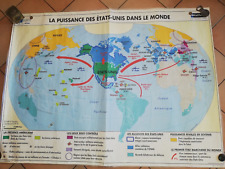 GRANDE CARTE SCOLAIRE MURAL NATHAN 92X125-PUISSANCE DES ETATS-UNIS DANS LE MONDE