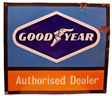 Panneau Émaillé Vintage Goodyear Revendeur Agréé 22x25 Publicité Pneus