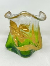 Vase Verre Émaille Vers 1900 Art Nouveau Fleurs Antique Glass Jugendstil