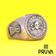 Y22 BAGUE CHEVALIÈRE EN ARGENT MASSIF 925K PERSONNALISÉE PLAQUÉ OR MAÇONNIQUE...