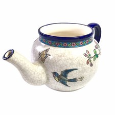 ancienne Théière faïence émaux de Longwy Décor  D’oiseaux Et Papillon