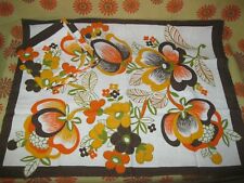 Vintage 70s Lot x5 Anciennes SERVIETTES DE TABLE FLEURS ORANGE & MARRON Déco Art