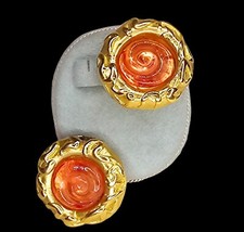 JACKY DE G  clip d'oreilles  doré et orange LEGERE  resine