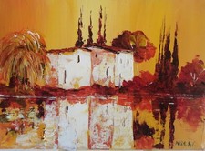 Tableau original de Nolac 24x16 cm huile au couteau  reflets de l'aube 2