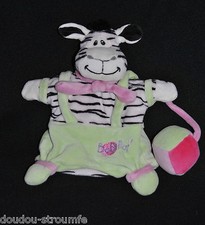?Doudou Marionnette Zèbre BABY'NAT BABYNAT Blanc Noir Vert Ballon Balle Peluche