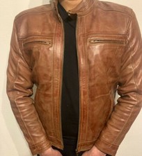 Veste de motard homme marron, 100% pur simili cuir moyen, veste de transition marron