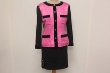 CHANEL Tailleur tweed noir et soie rose vintage Fall 1988 T40 (73923)