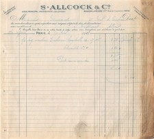 FACTURE  1921 S ALLCOCK A PARIS - M. BONNAUD A MONTLUCON