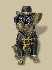 Roi Du Pop Figurine D'Animal Chien Chihuahua Noir Or 32,5x23,5cm Cor Mulder NEUF