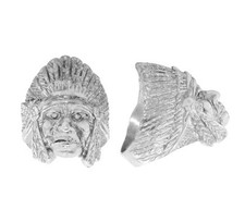 Bijoux Homme Bague T60 Chevalière Tête d'Indien 3D Argent Massif 925 21Gr
