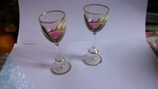 ANCIEN VERRE À LIQUEUR ÉMAILLÉ rose et vert   lot de 2