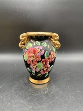 Magnifique Petit Vase En Céramique Vallauris Signé Pugi Décors Floraux