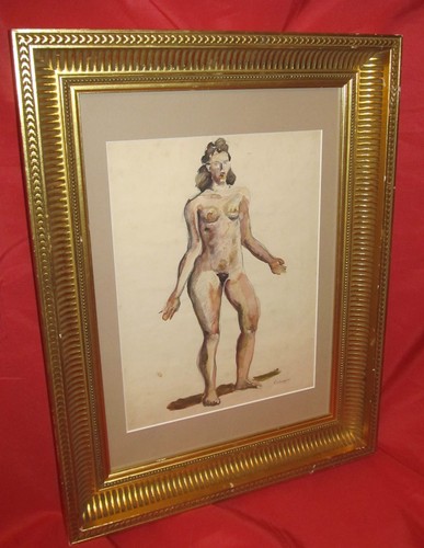 Aquarelle fauviste 1950 femme - aquarelle,