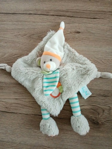 Doudou plat ours gris bleu - gris,