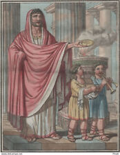 Italie Rome Antiquité Costume Prêtre Flamine Couronne de Laurier - Gravure Gras