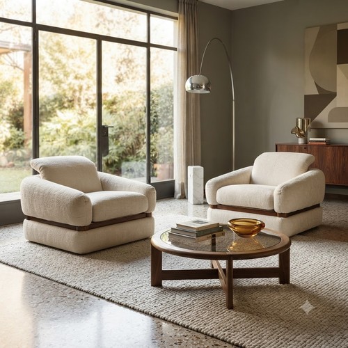 Fauteuils vintage tissu - vintage, noyer