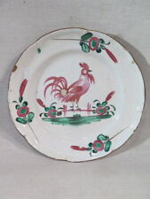 ANCIENNE ASSIETTE FAIENCE DE L'EST POLYCHROME DECOR COQ FLEURS EPOQUE XIX ème