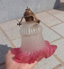 ancienne tulipe en verre avec griffe de fixation, suspension, abat-jour