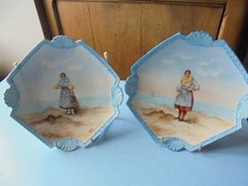 Magnifique Paire Assiette en porcelaine bord de mer début xxème signé JB de R