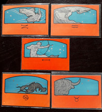 H. MEUNIER "Zodiaque" 1900 : POISSONS, VERSEAU, CANCER, SAGITTAIRE et TAUREAU