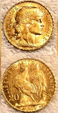 French francs gold 1908 - francs,