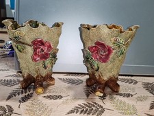 Paire de vases barbotine  décor floral Art Nouveau 1920's A Saisir 