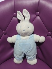  Doudou Lapin Blanc KLORANE Eponge Salopette Bleu Ancien Modèle Vintage