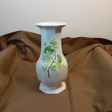Superbe vase en céramique vintage décoré à la main – Motif feuillage vert