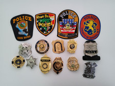 9 badges police répliques + 2 badges NASSAU COUNTY New-York originaux + 4 patc