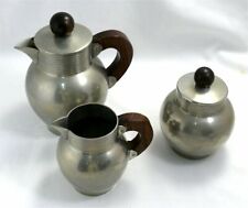 Beau service à thé/café, 3 pièces en étain, Rémi Delavan, Art Déco.